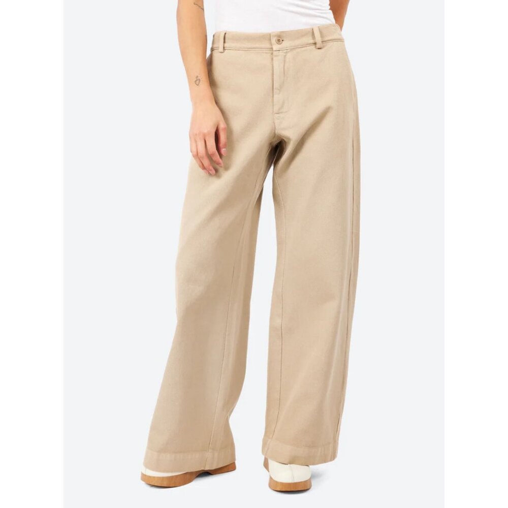 LABO ART Khaki Beige Twill Wide Leg Relaxed Fit High Rise Pants Women's Medium M